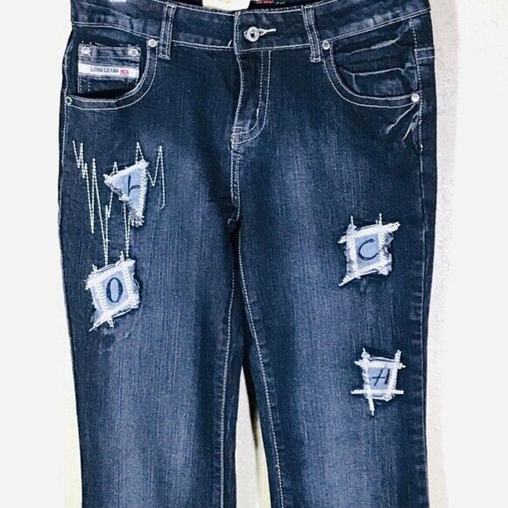 Long Chang Jeans Golden Queen Patch Frayed Bootcut Peek Western Style 29 Waist